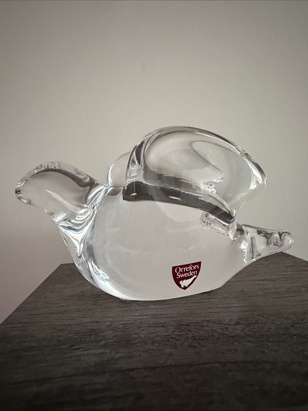 Crystal glass dove bird paperweight figurine made by Orrefors of Sweden